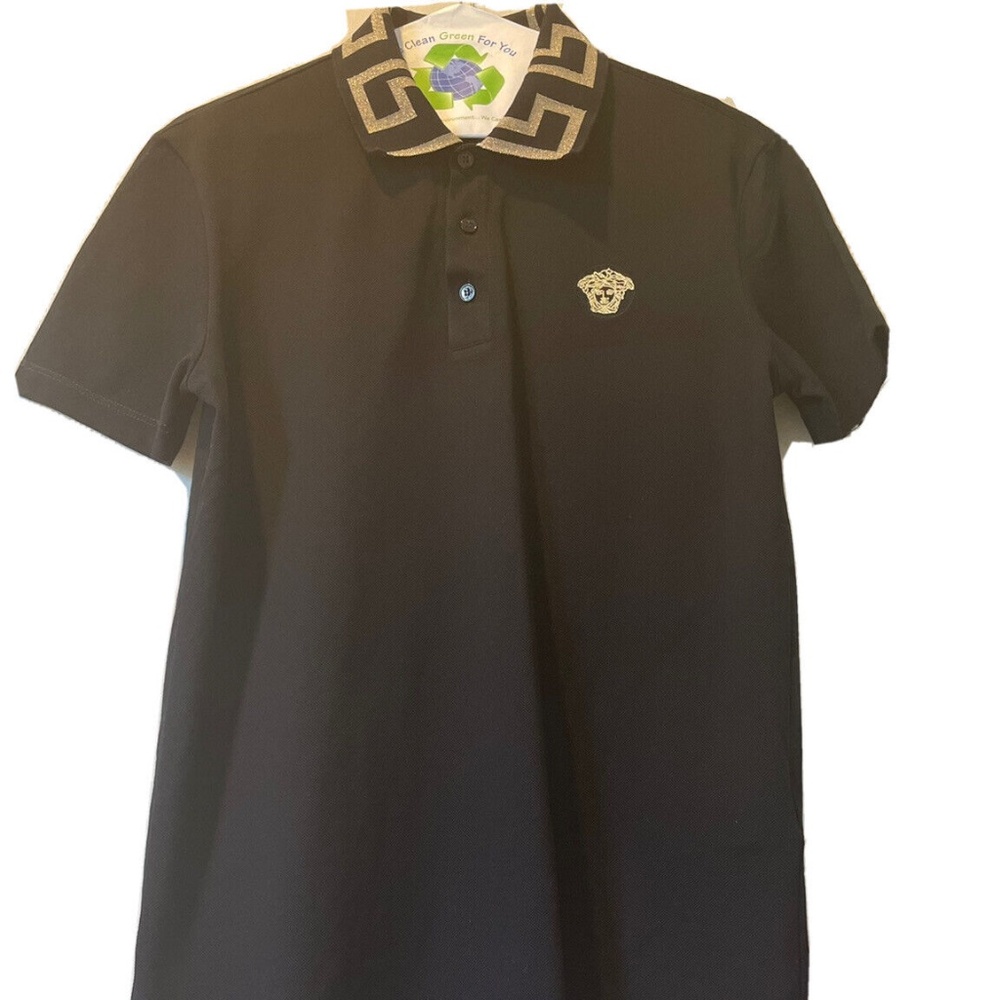 Versace Medusa Black Greca Collar Polo Shirt T-Shirt (100% Authentic)